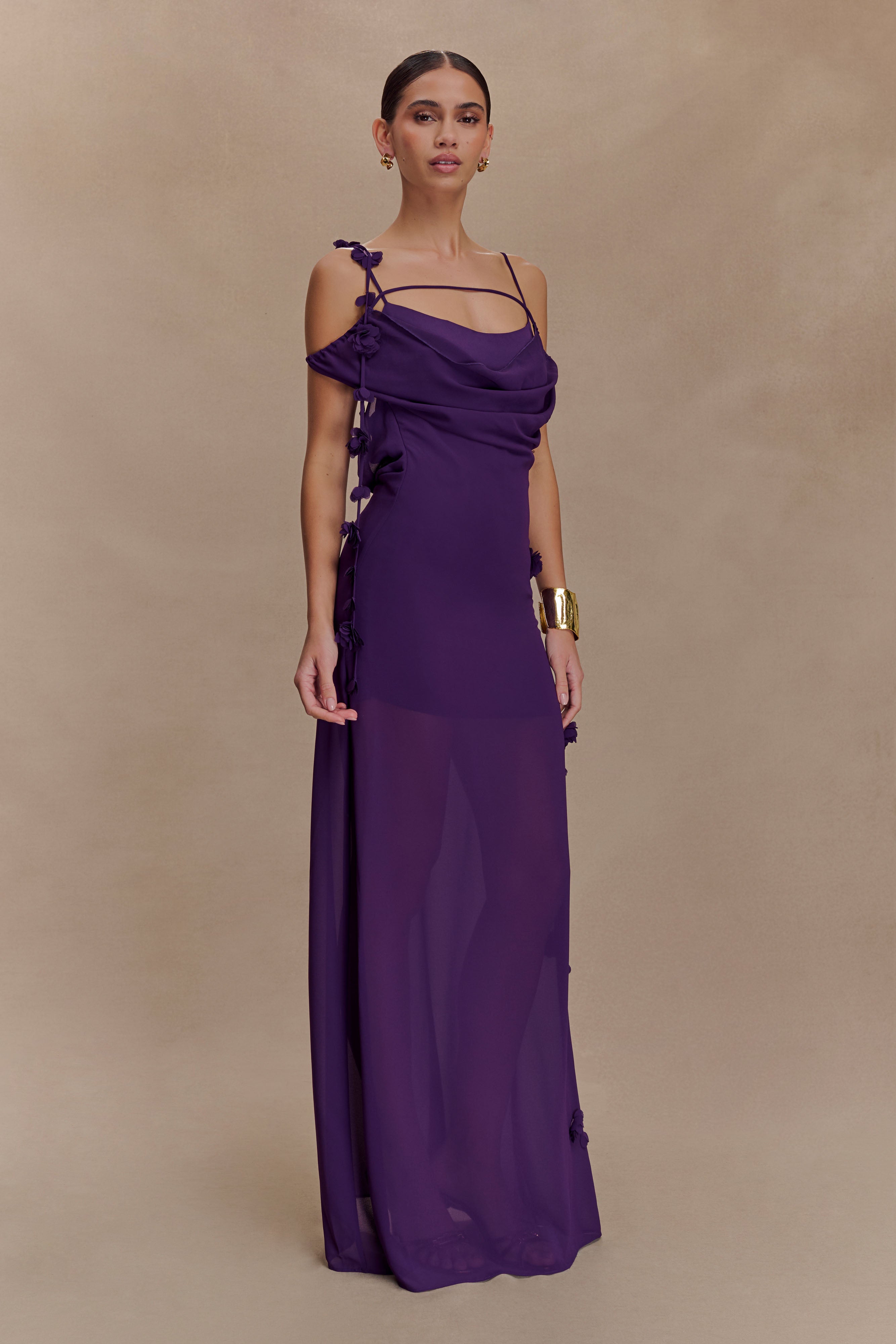 Rosalie Floral Chiffon Maxi Dress - Purple