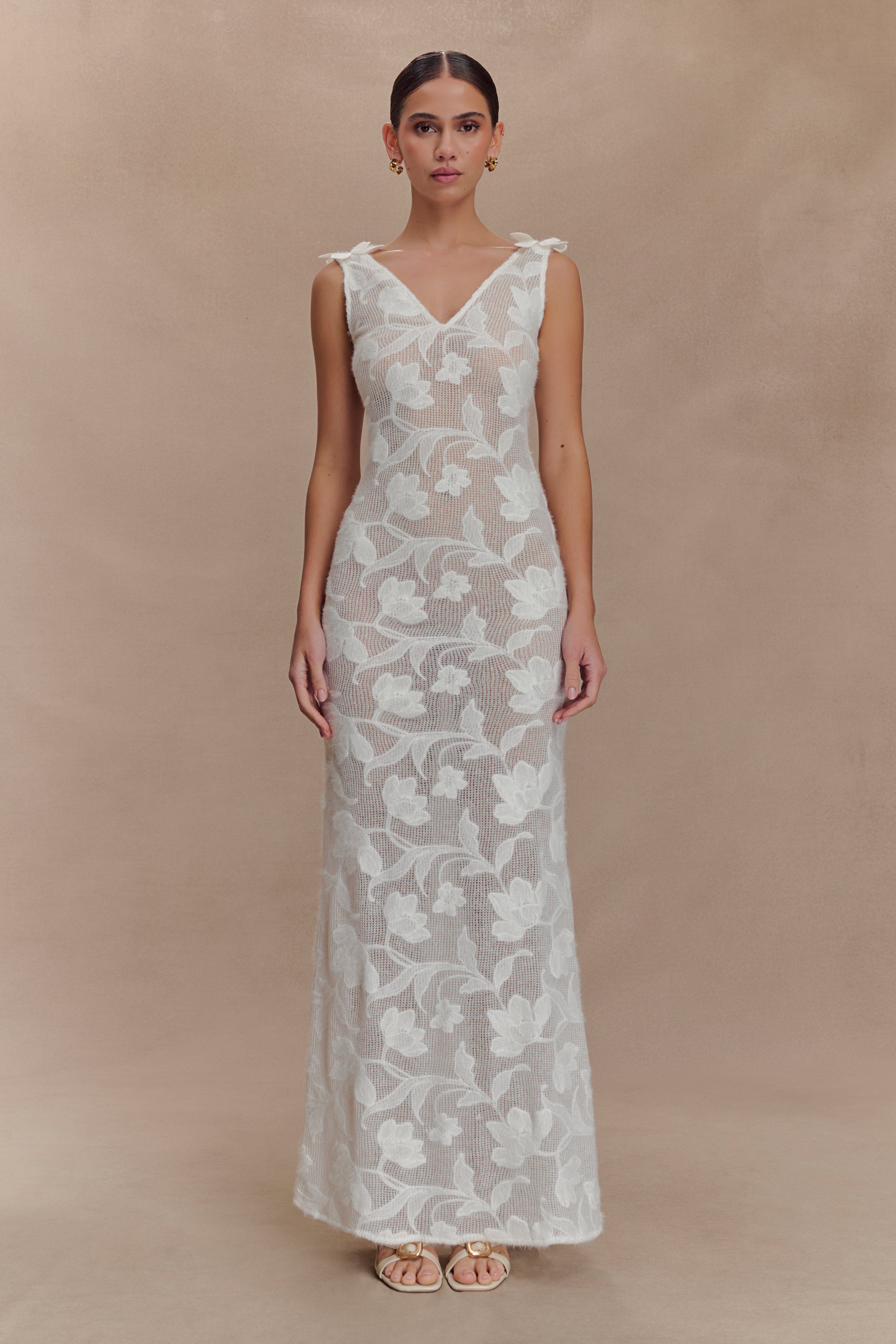 Cornelia Floral Sheer Maxi Dress - Ivory