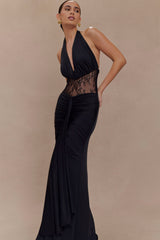 Bonnie Slinky And Lace Maxi Dress - Black