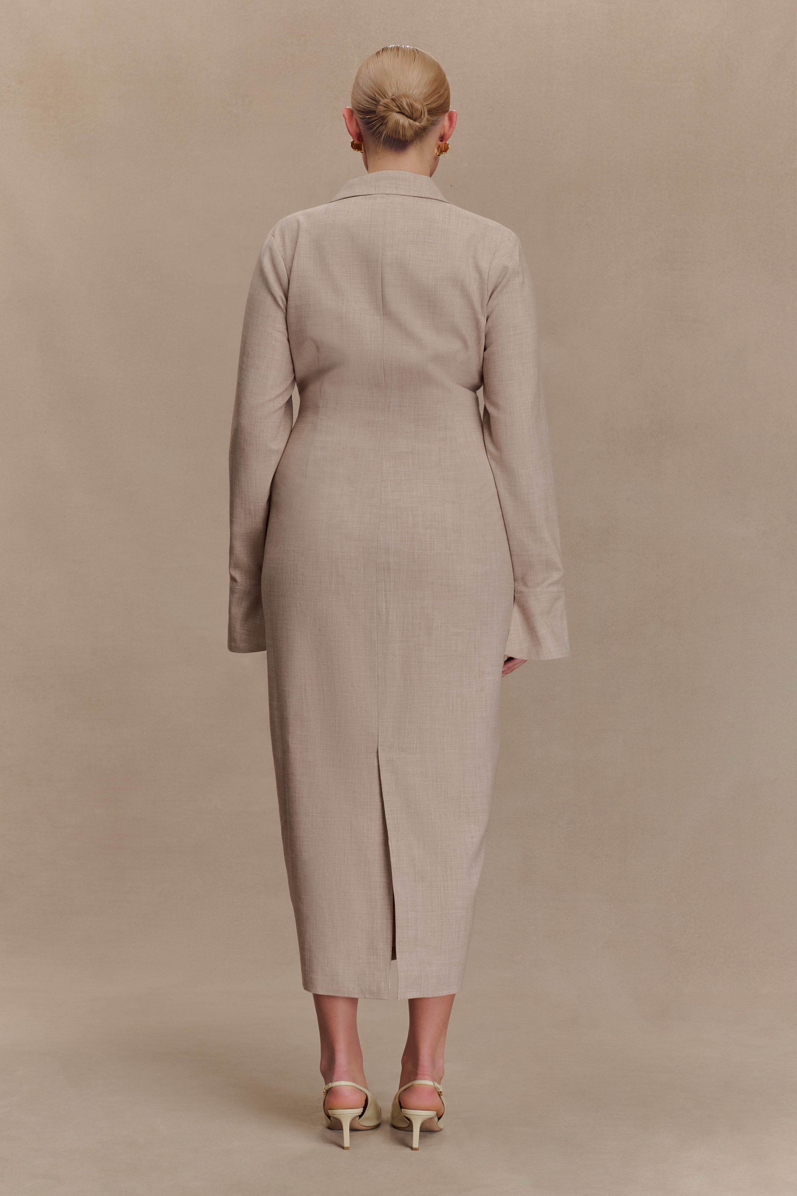 Dorian Fitted Shirt Midi Dress - Wheat Marle