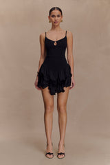 Calantha Ruffle Mesh Mini Dress - Black