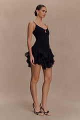 Calantha Ruffle Mesh Mini Dress - Black