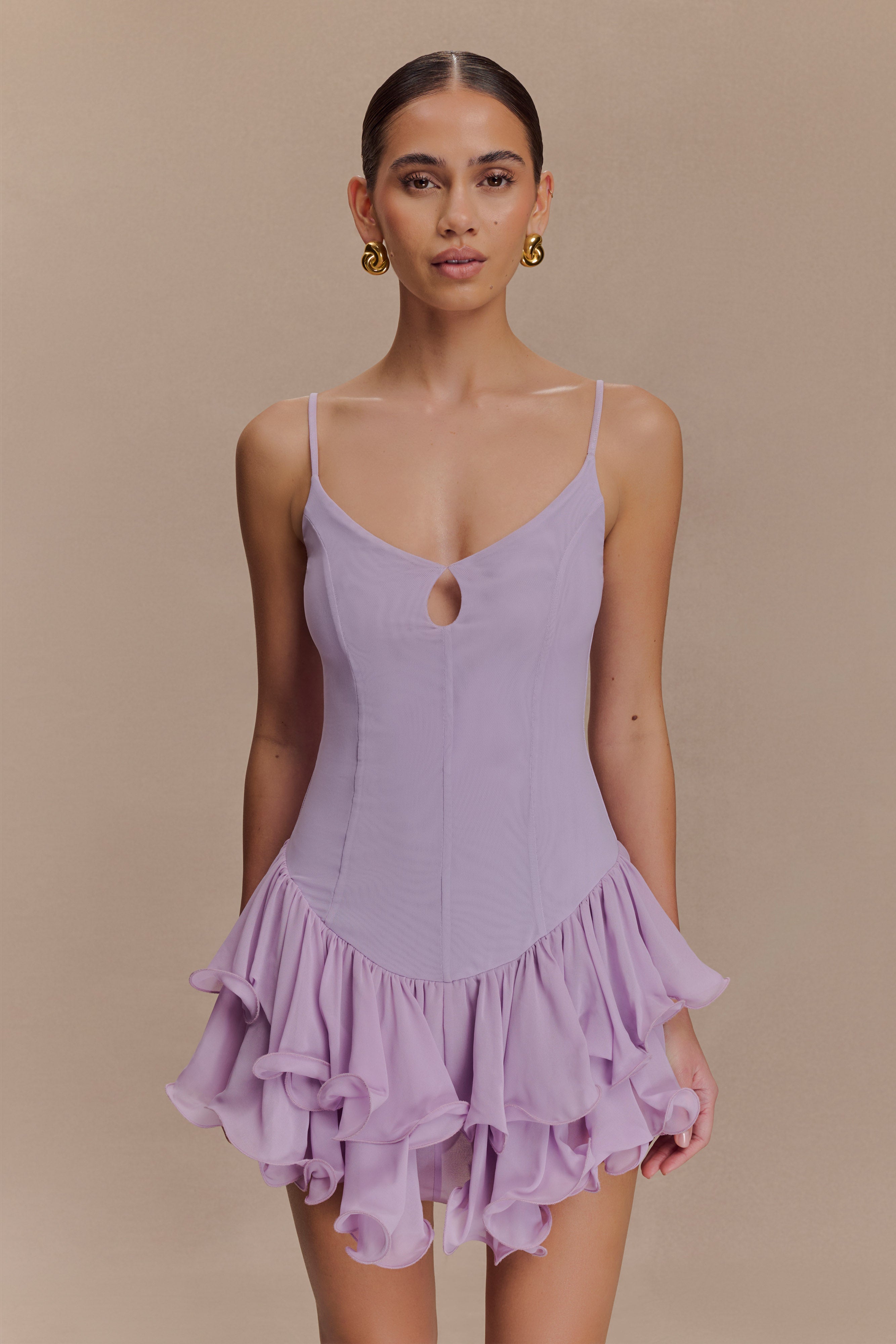 Calantha Ruffle Mesh Mini Dress - Lilac