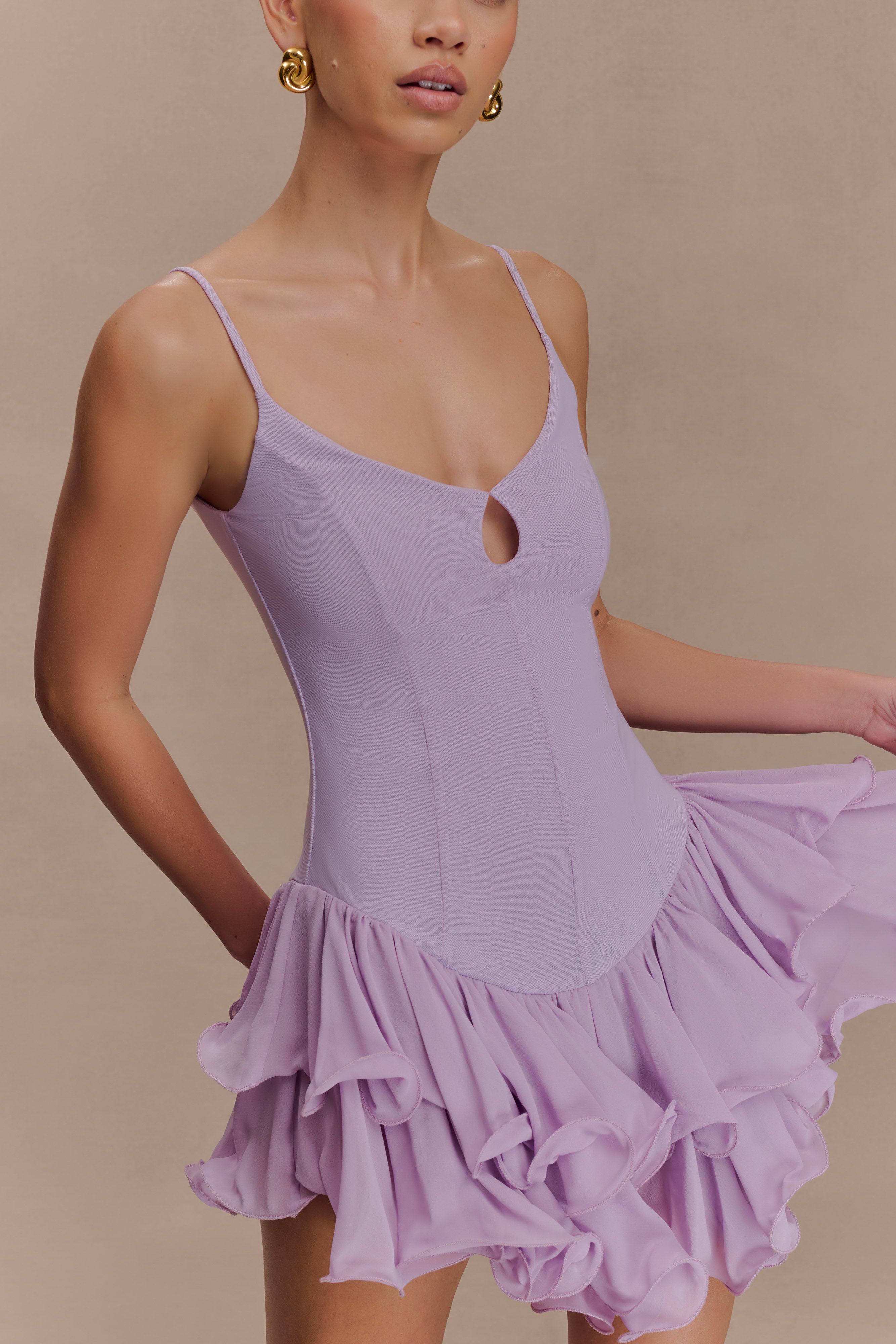 Calantha Ruffle Mesh Mini Dress - Lilac