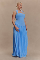 Stacie Pleated Halter Maxi Dress - Bright Blue
