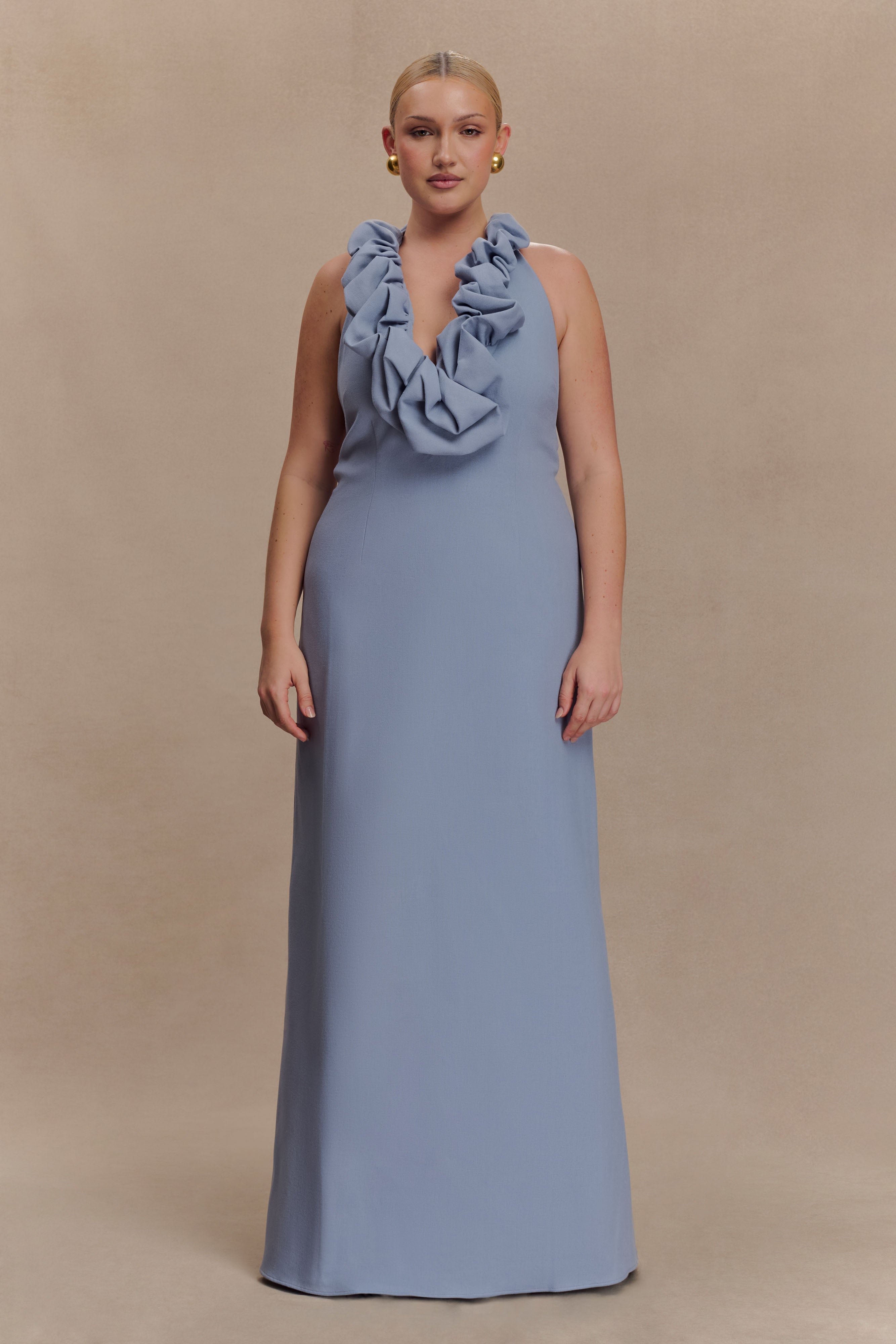 Carolyn Linen Bubble Maxi Dress - Misty Blue