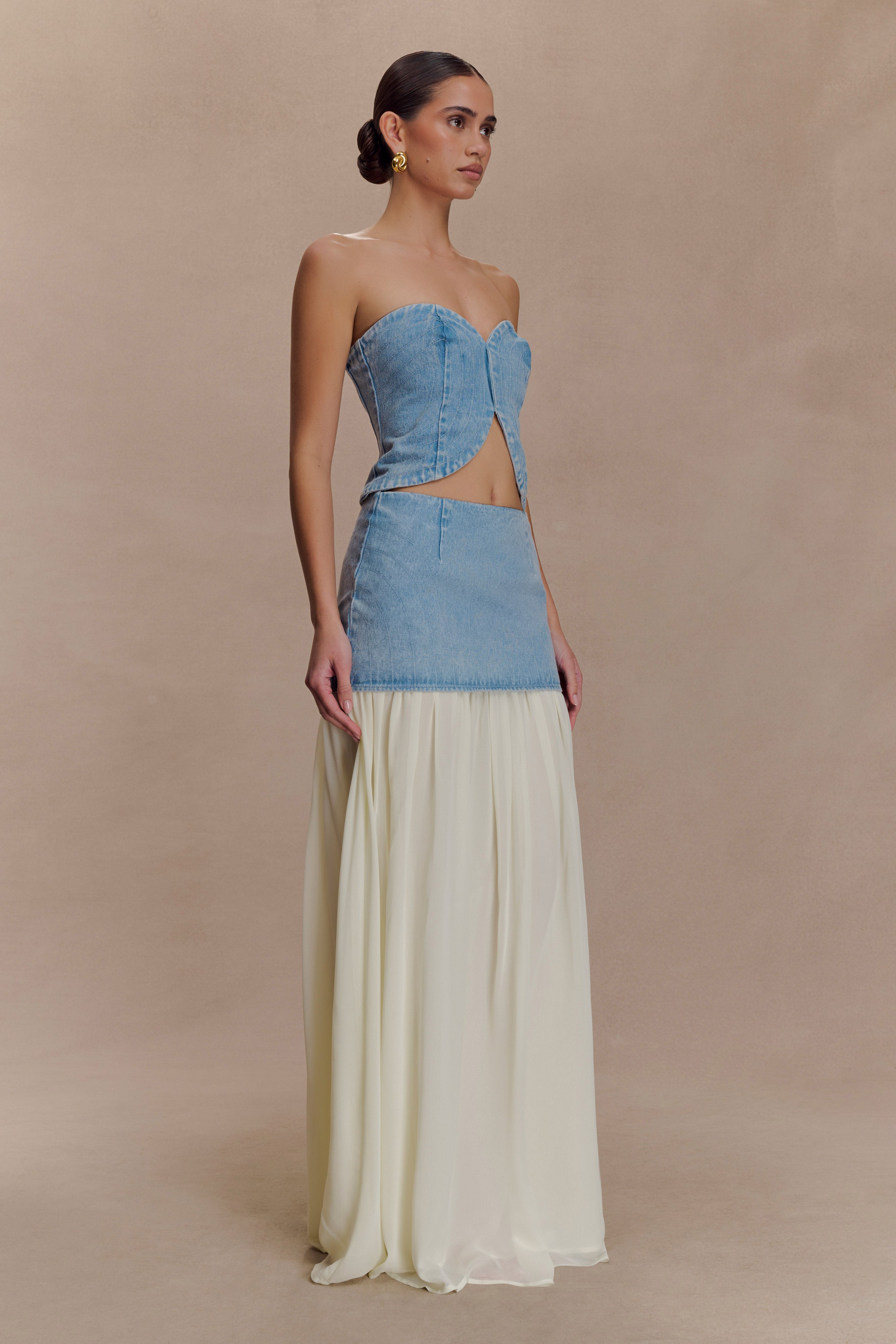 Tully Chiffon Denim Maxi Skirt - 80'S Blue