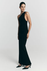 Milena One Shoulder Crepe Maxi Dress - Black
