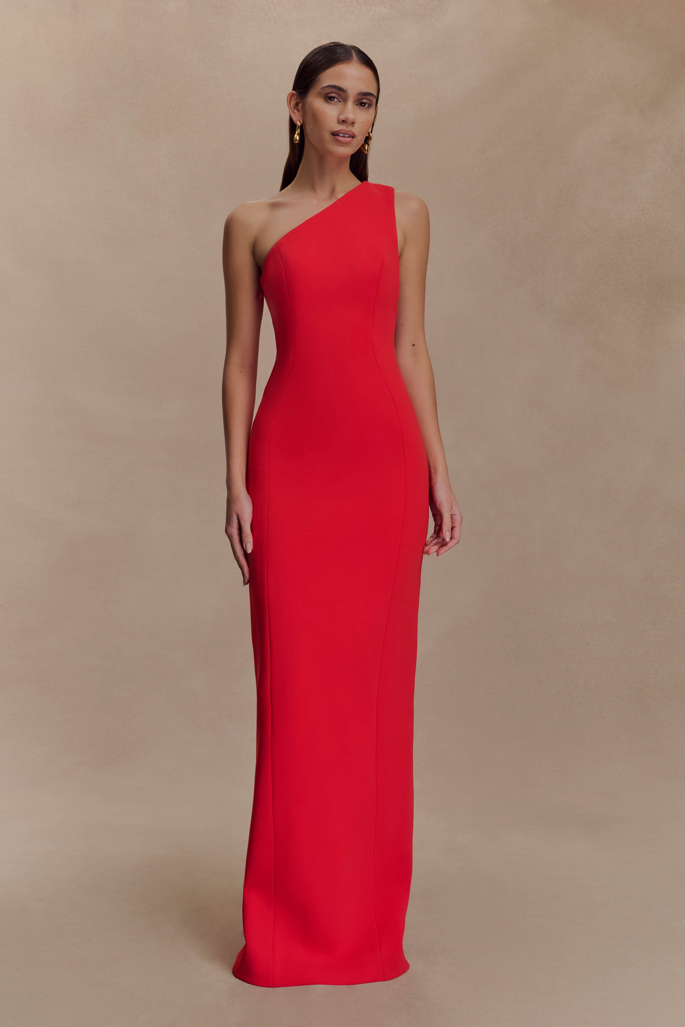 Milena One Shoulder Crepe Maxi Dress - Red