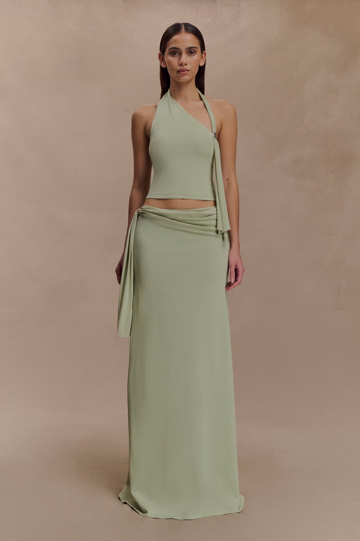 Bowie Low Rise Knit Maxi Skirt - Pastel Green