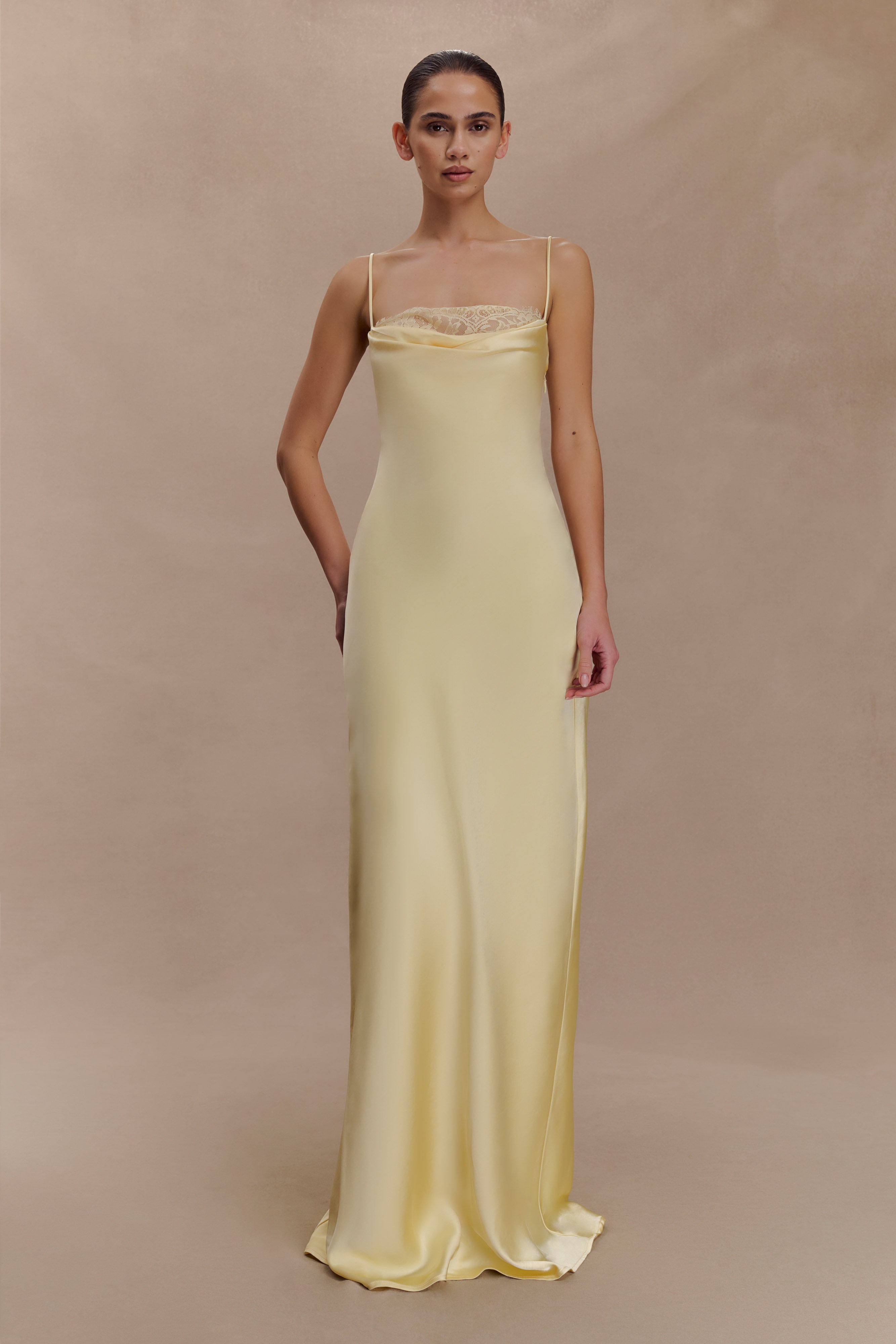 Isadora Lace & Satin Maxi Dress - Lemon