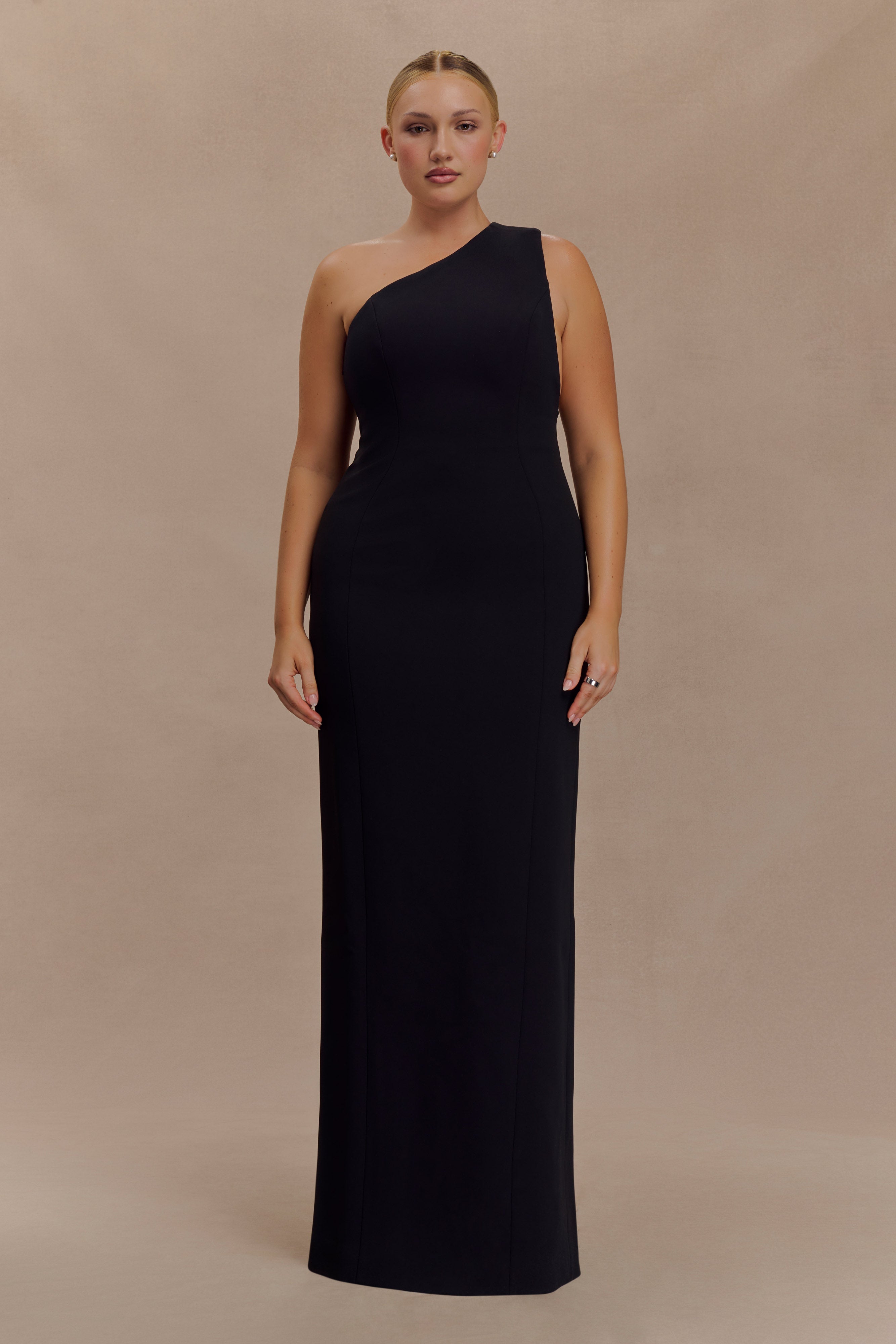 Milena One Shoulder Crepe Maxi Dress - Black