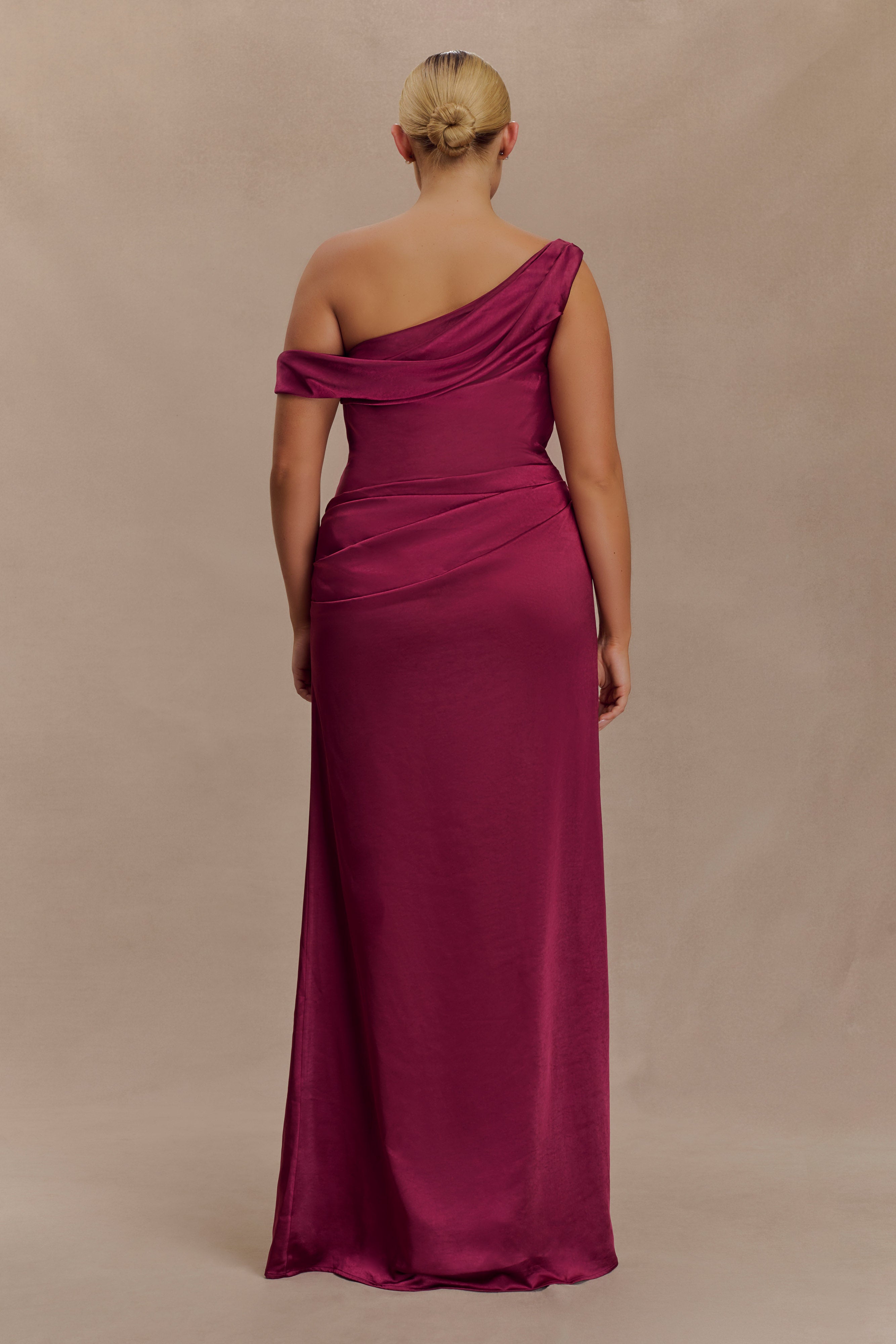 Dalia Off Shoulder Satin Maxi Dress - Mahogany