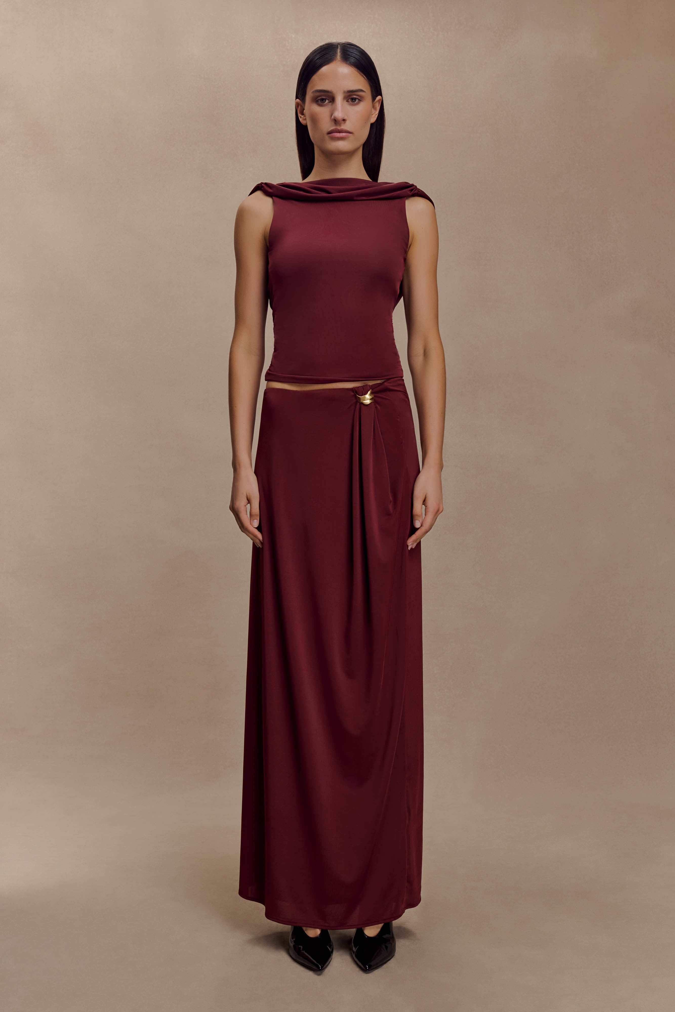 Bridget Slinky Cowl Back Top - Burgundy
