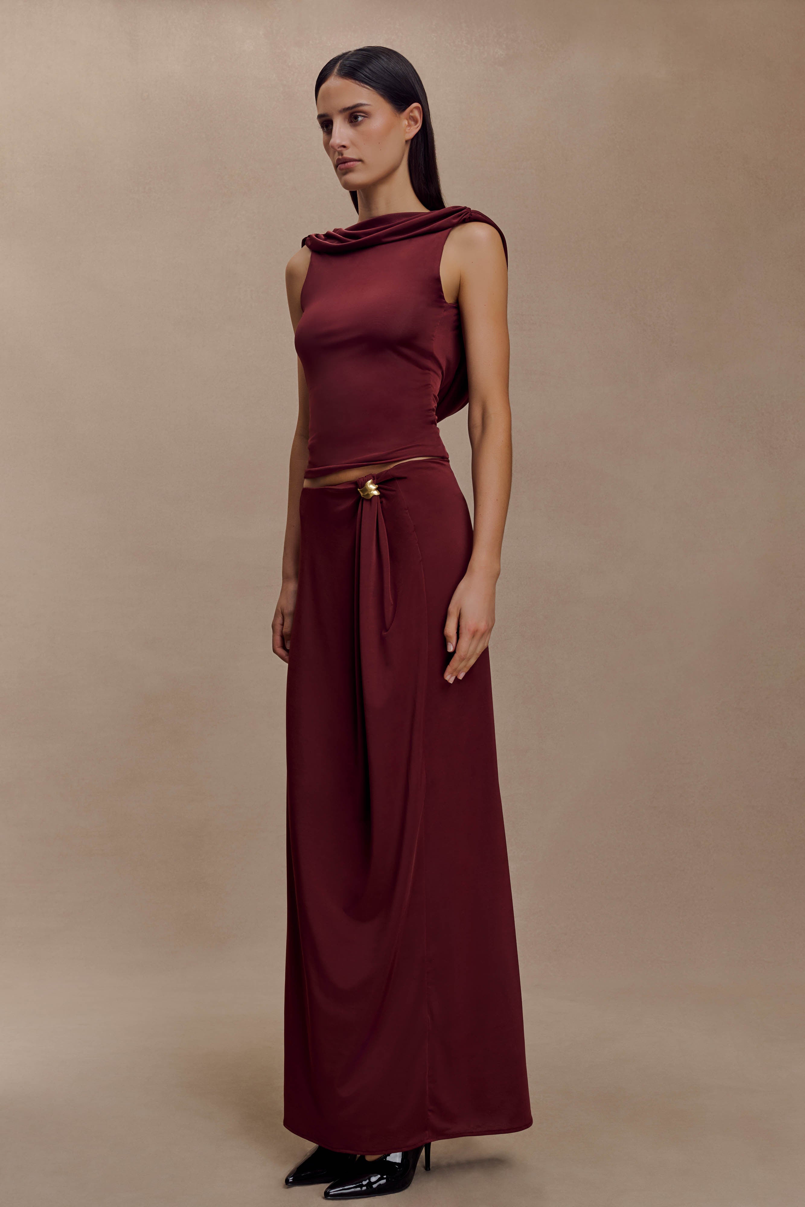 Bridget Slinky Cowl Back Top - Burgundy