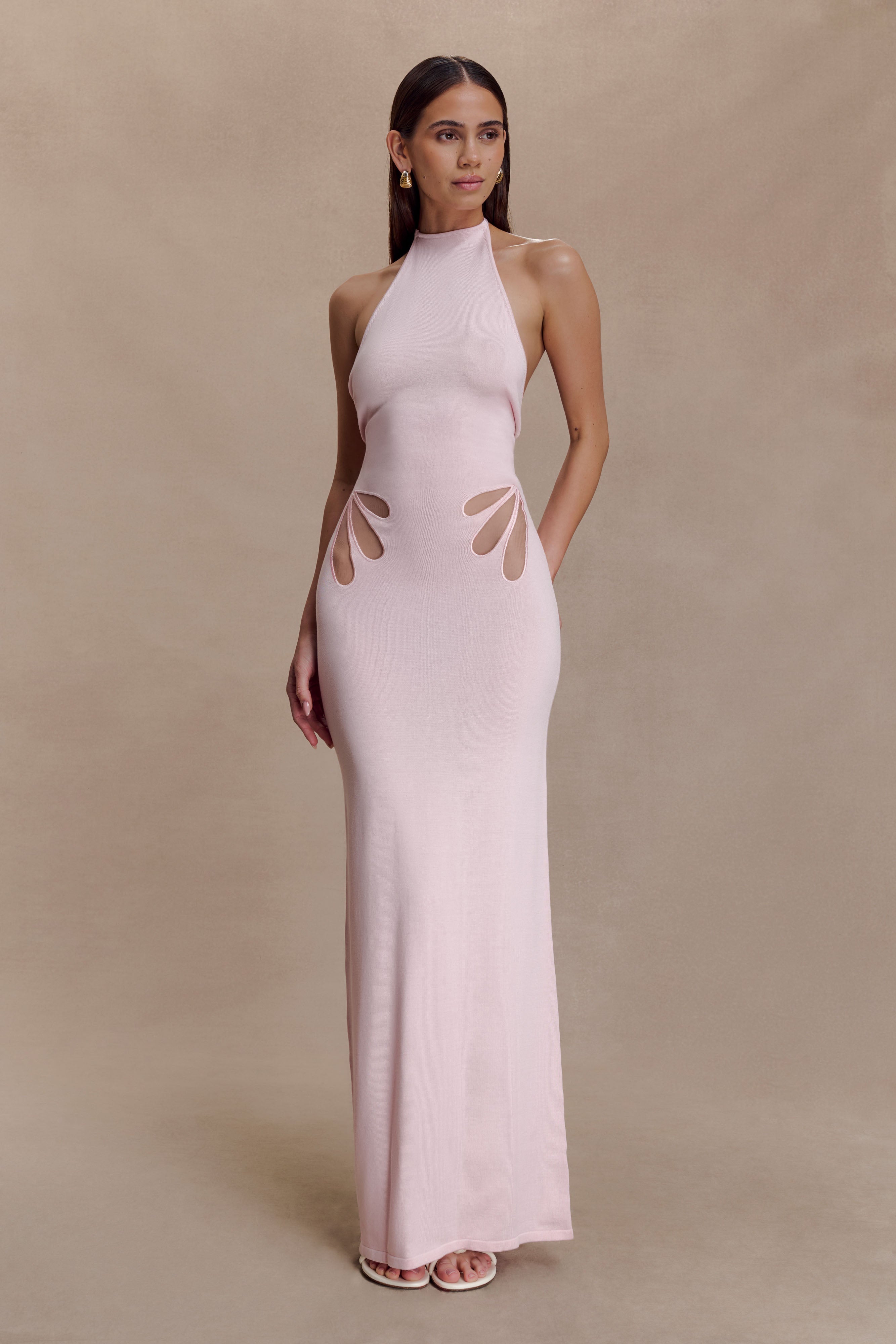 Brock Knit Halter Maxi Dress - Baby Pink