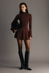 Adena Pointelle Knit Mini Dress - Chocolate