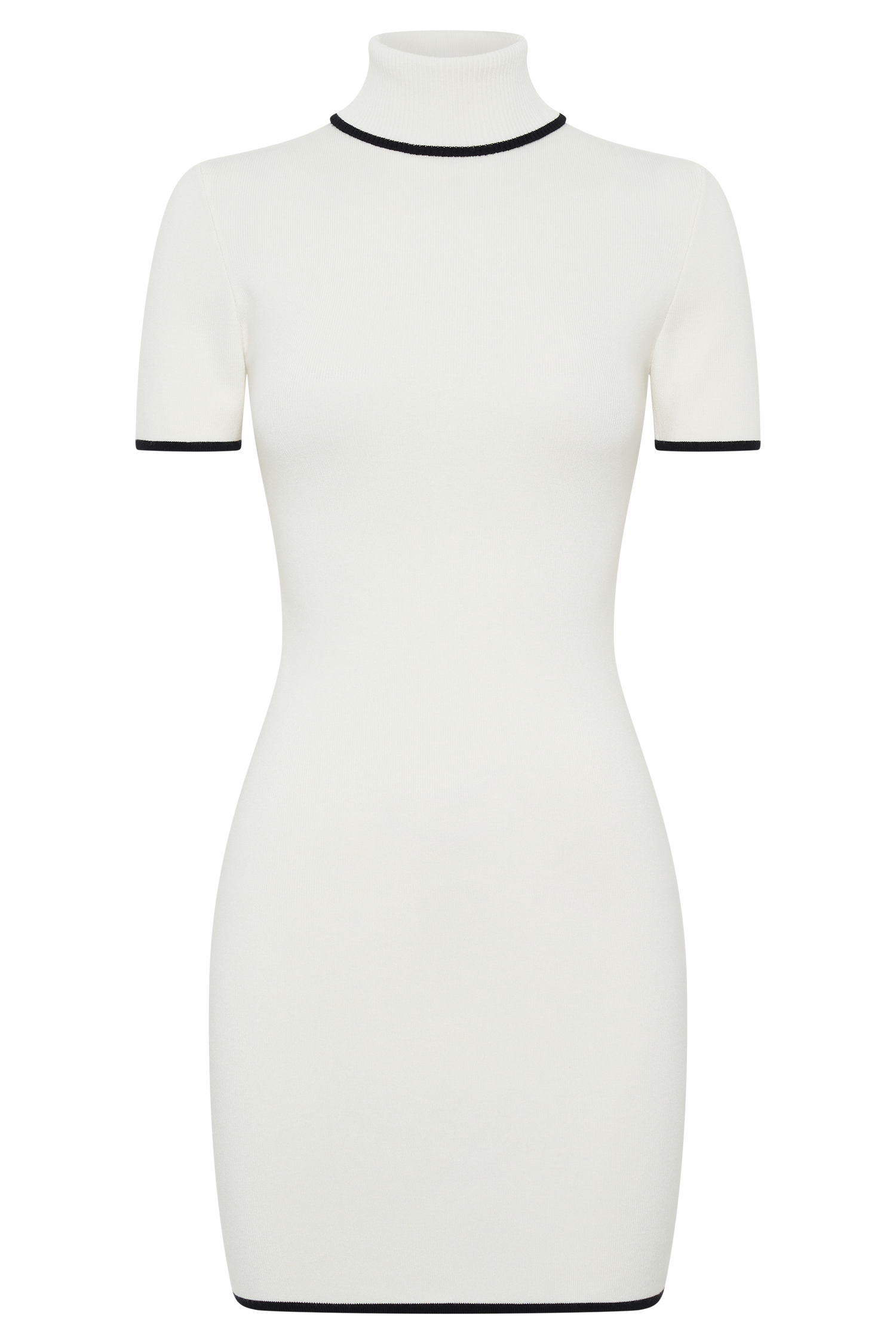 Hayley Turtleneck Contrast Knit Mini Dress - Ivory