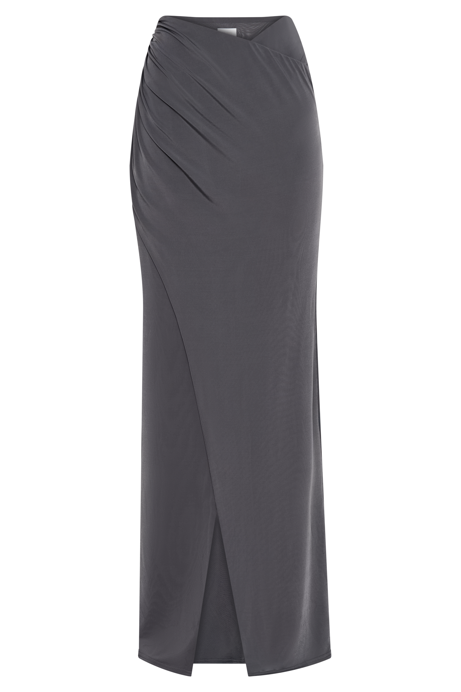 Bronwyn Slinky Ruched Maxi Skirt With Split - Charcoal