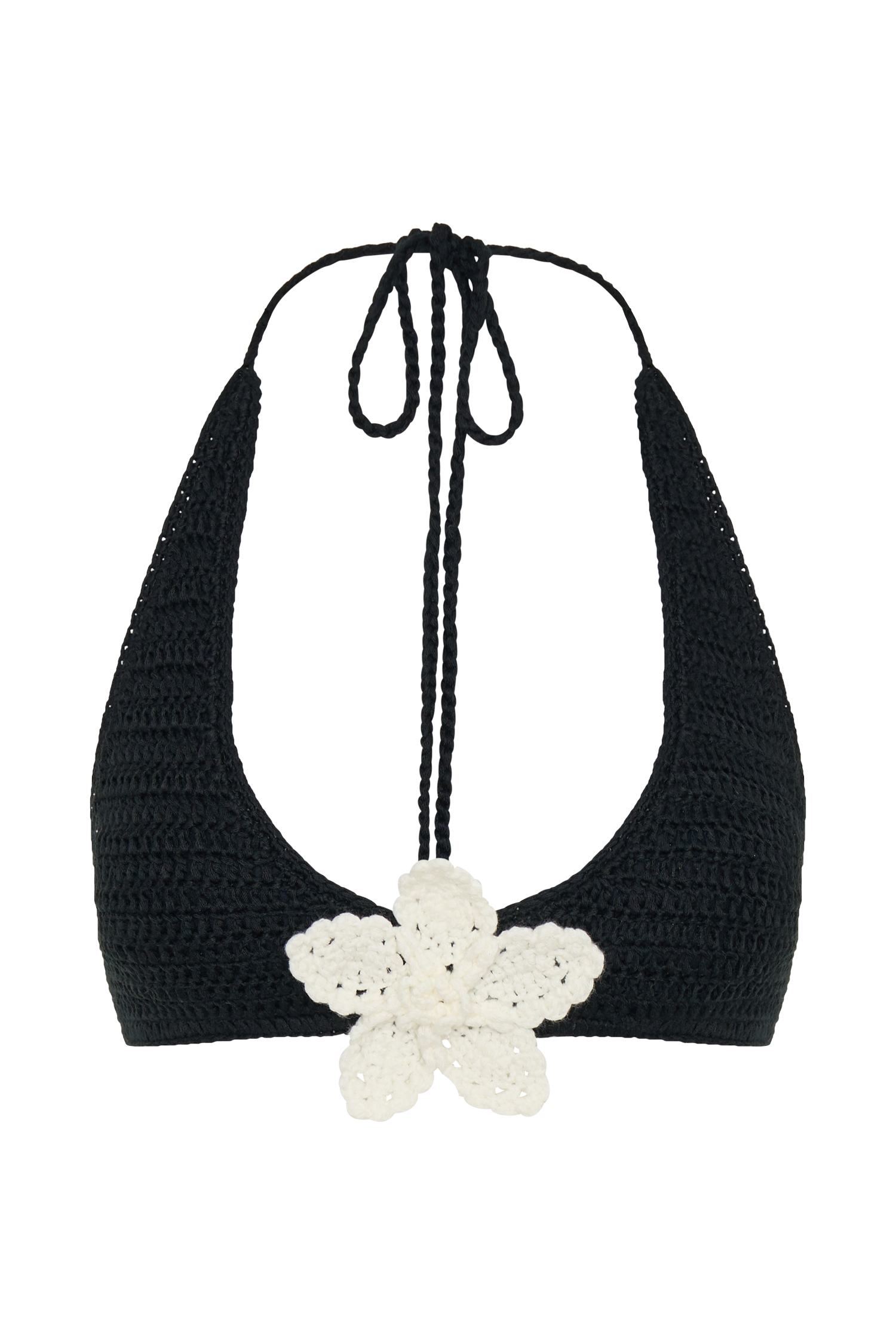 Rhiannon Floral Crochet Halter Bikini Top - Black And White