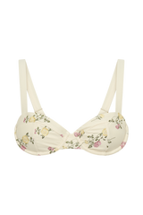 Lou Embroidered Bikini Top - Ivory Flower Print