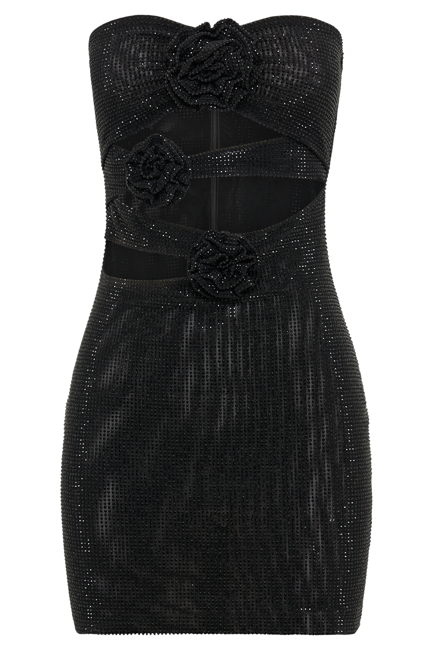 Korinna Strapless Rose Diamante Mini Dress - Black