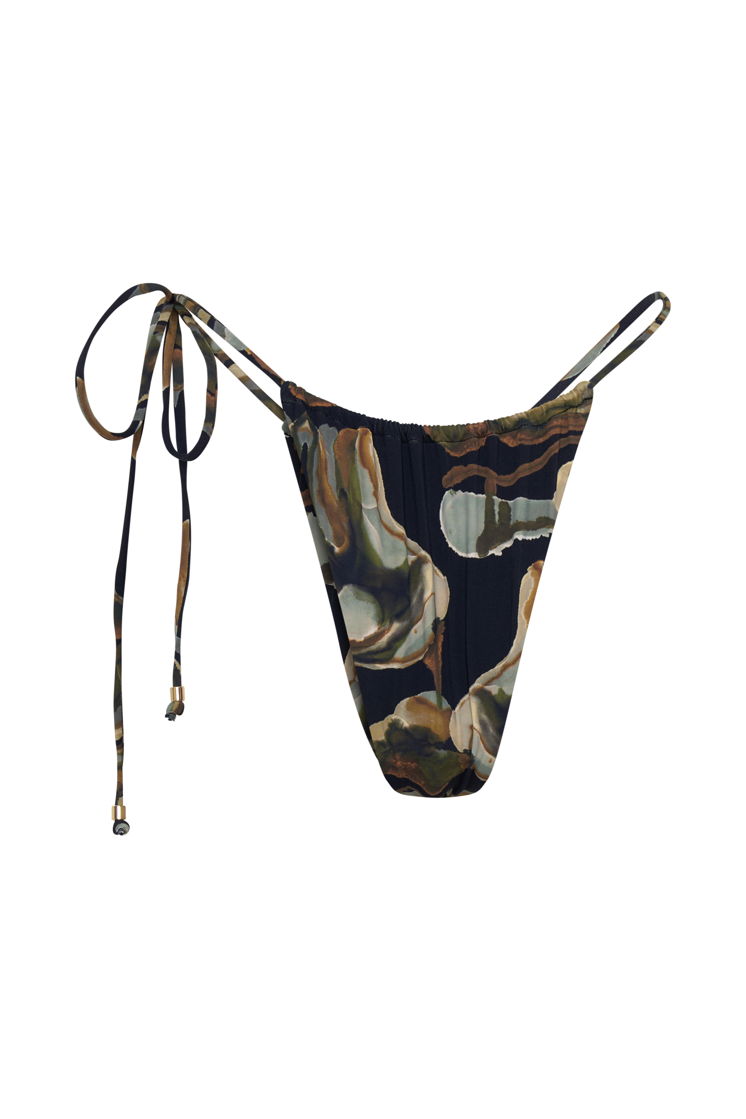 Andie Ruched String Side Bikini Brief - Green Fluid Reverie Print
