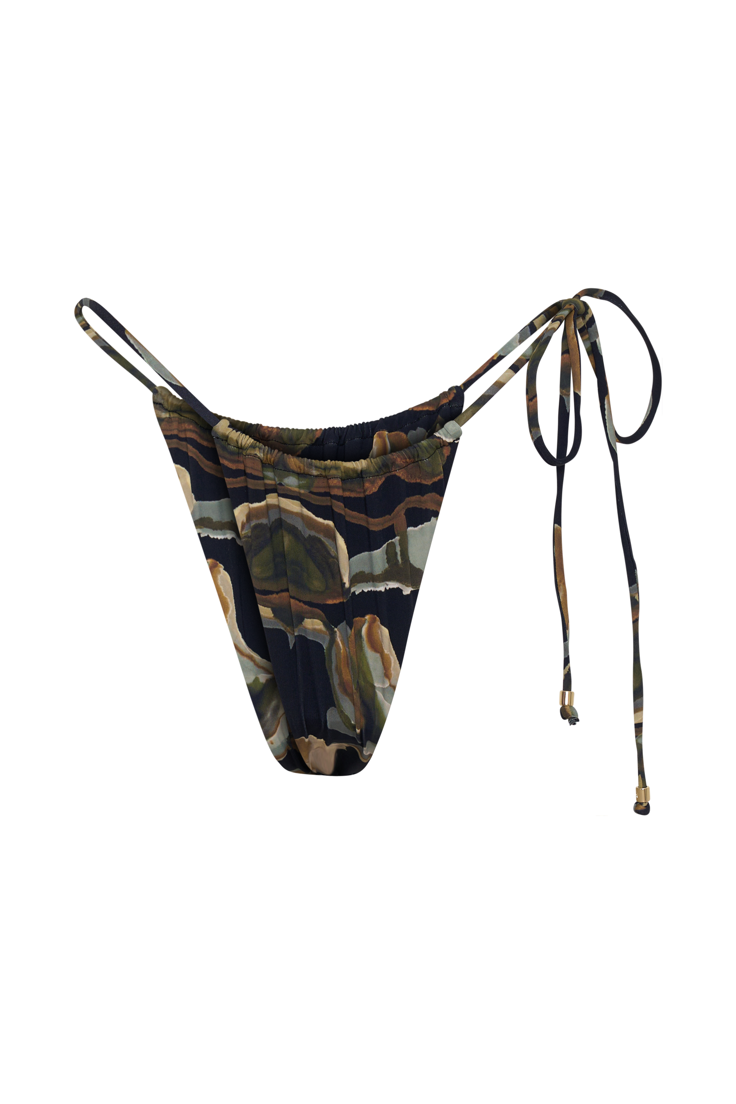 Andie Ruched String Side Bikini Brief - Green Fluid Reverie Print