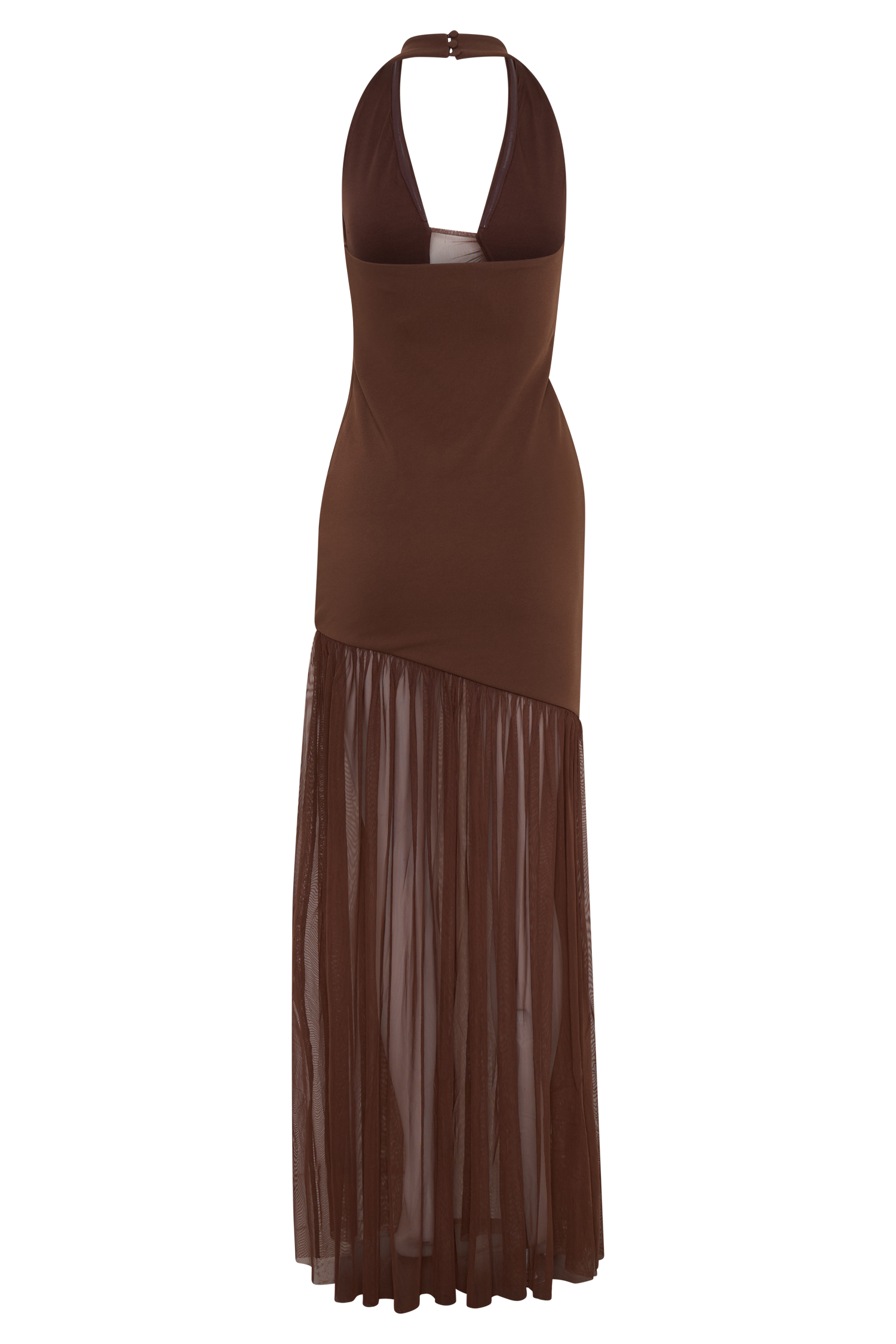 Aubree Crepe And Mesh Maxi Dress - Chocolate/Mocha