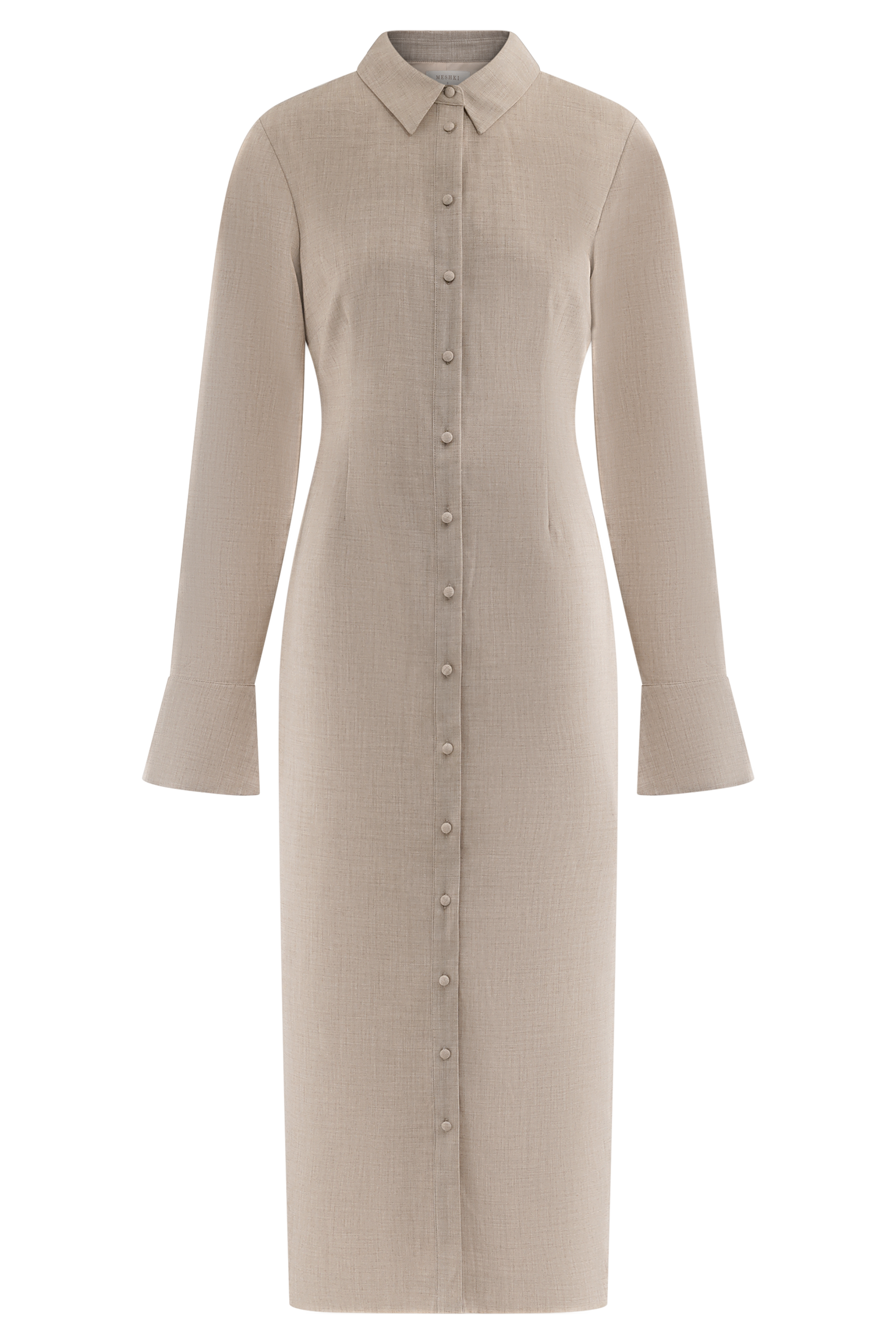 Dorian Fitted Shirt Midi Dress - Wheat Marle