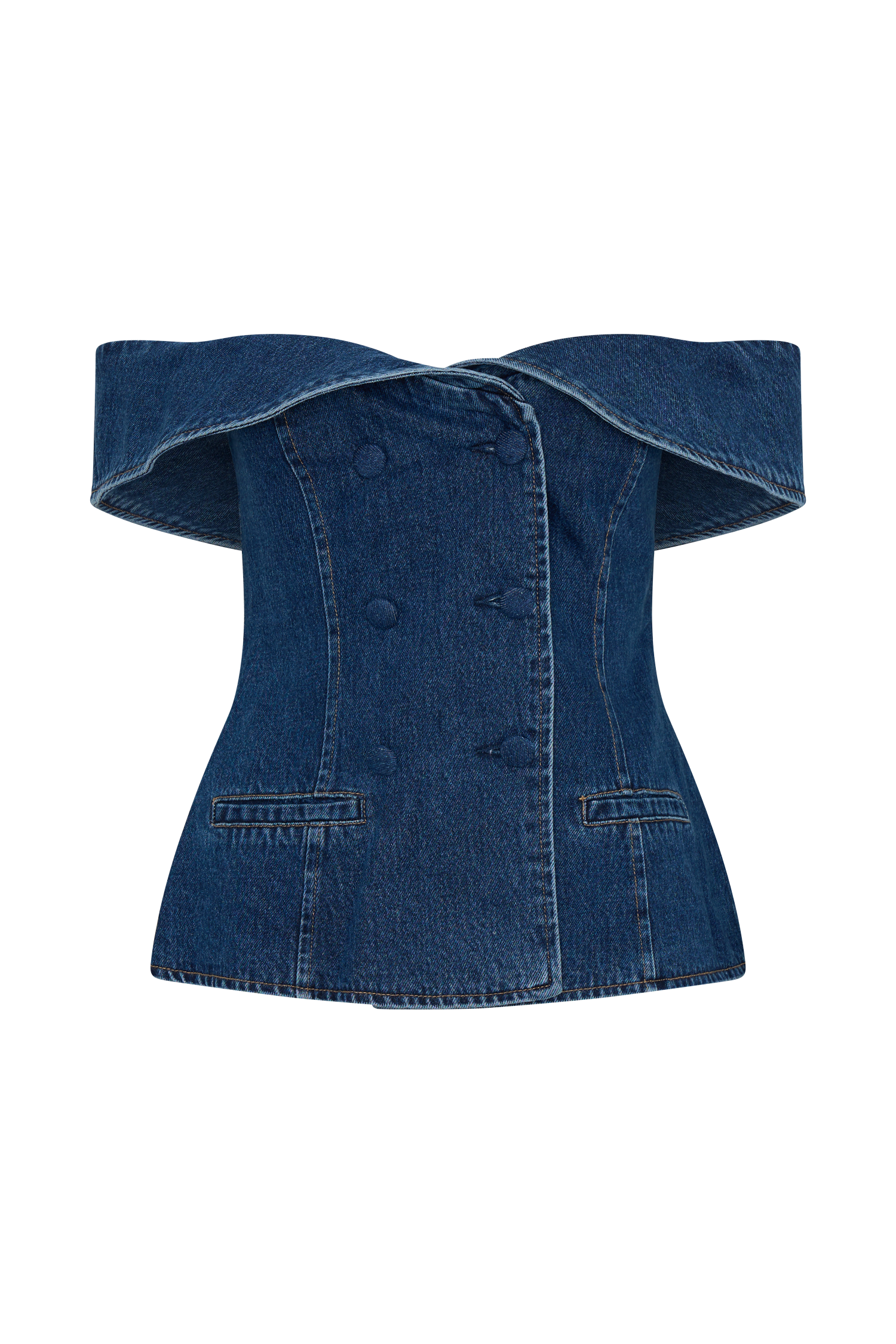 Krista Denim Off Shoulder Top - Dark Blue