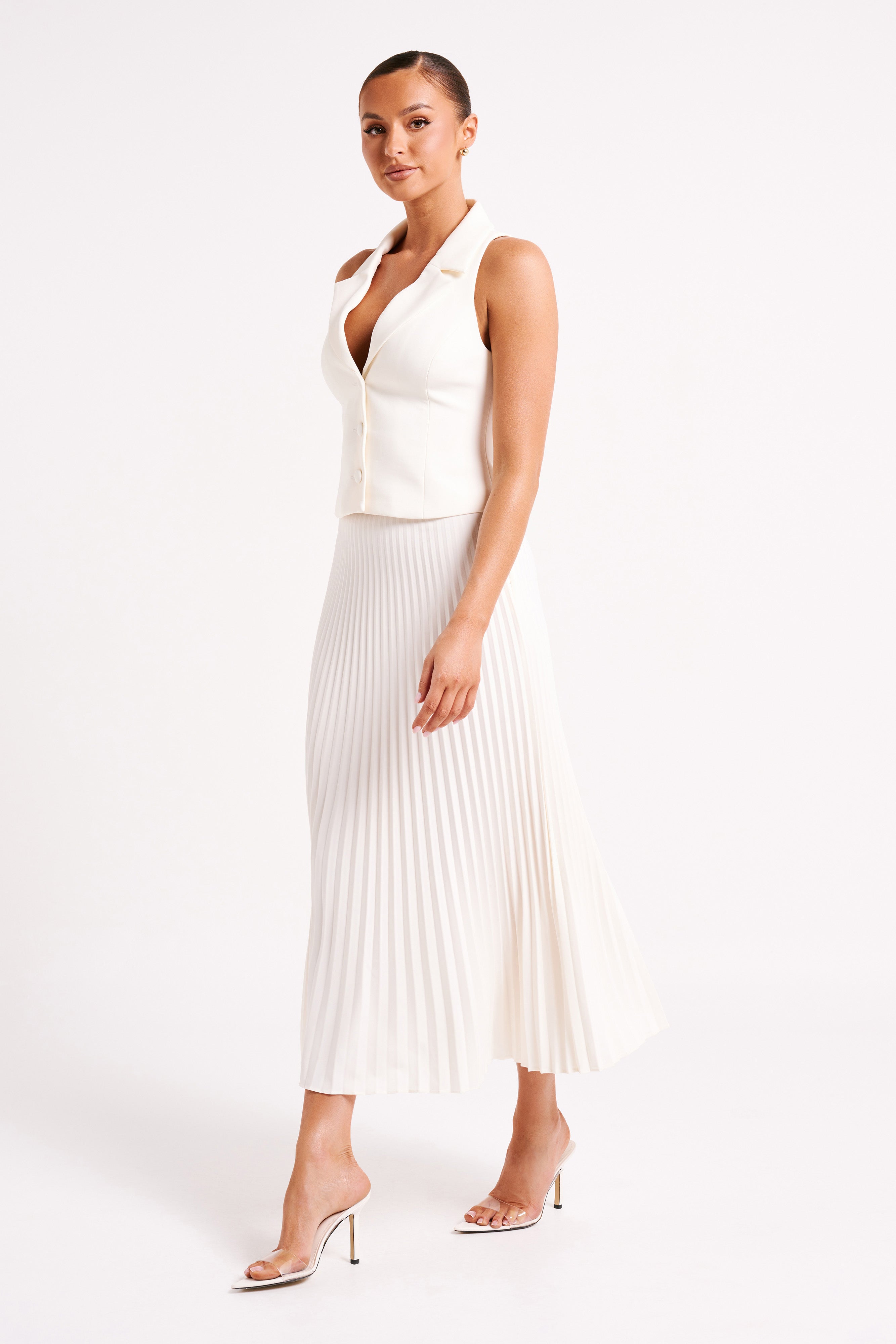 Twyla Pleated Suiting Maxi Skirt - Ivory